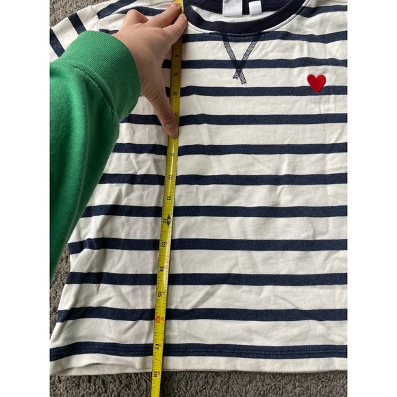 Girls GAP navy/white striped crewneck with heart, size M (8) - Picture 6 of 8